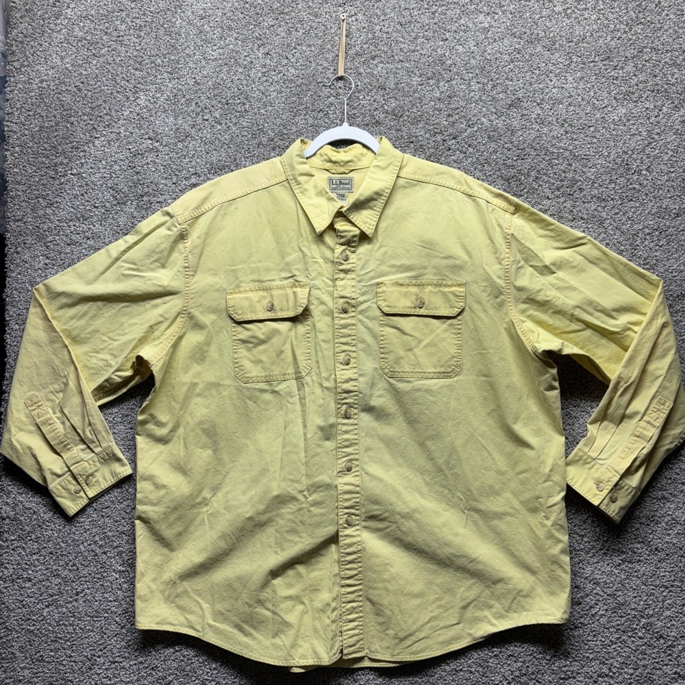Vintage 90s LL Bean Mens XXL 080G3 Mustard Heavy Long Sleeve Dress Shirt Pockets